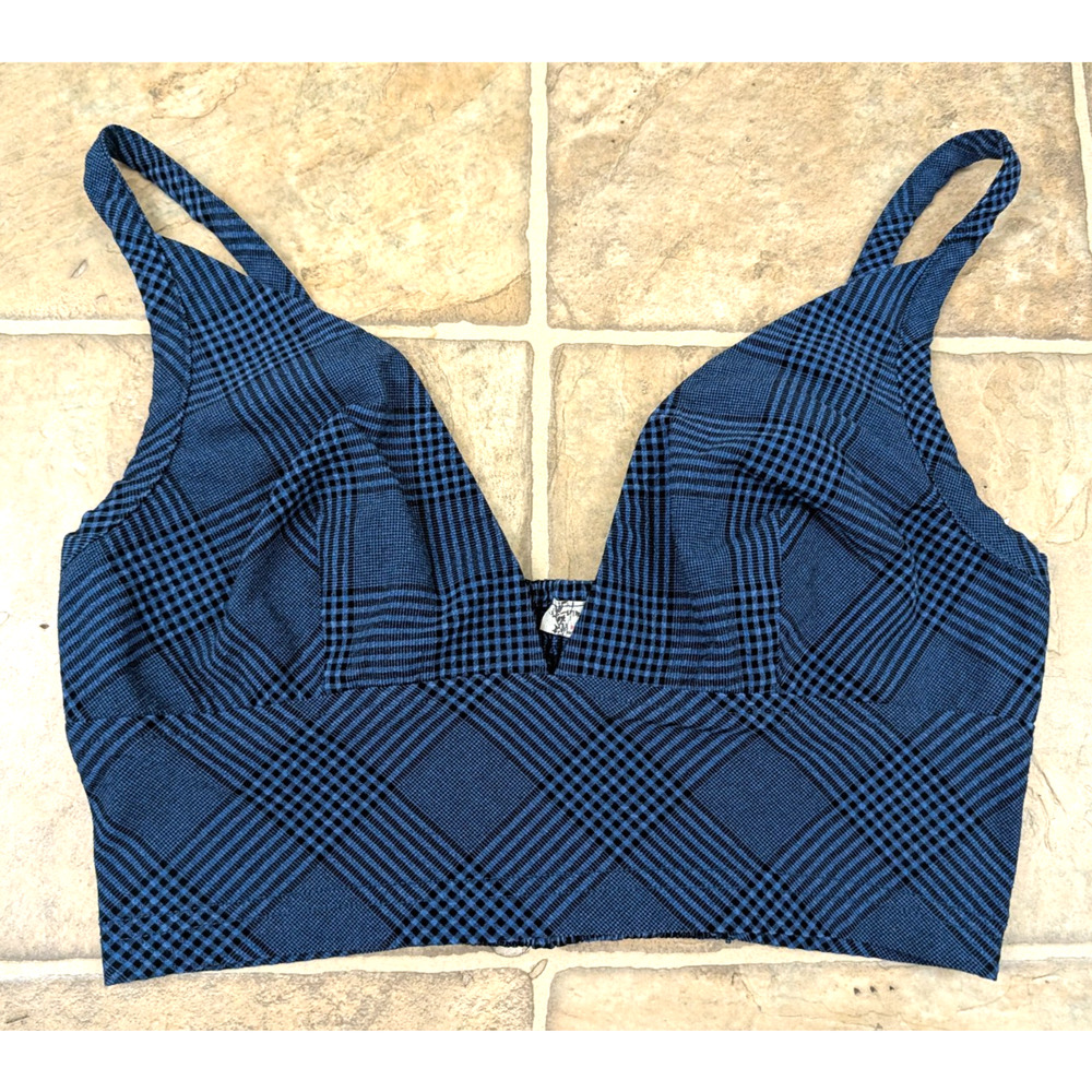 Intimately Free People sz XS Gingham Bralette tank top cropped blue 1318